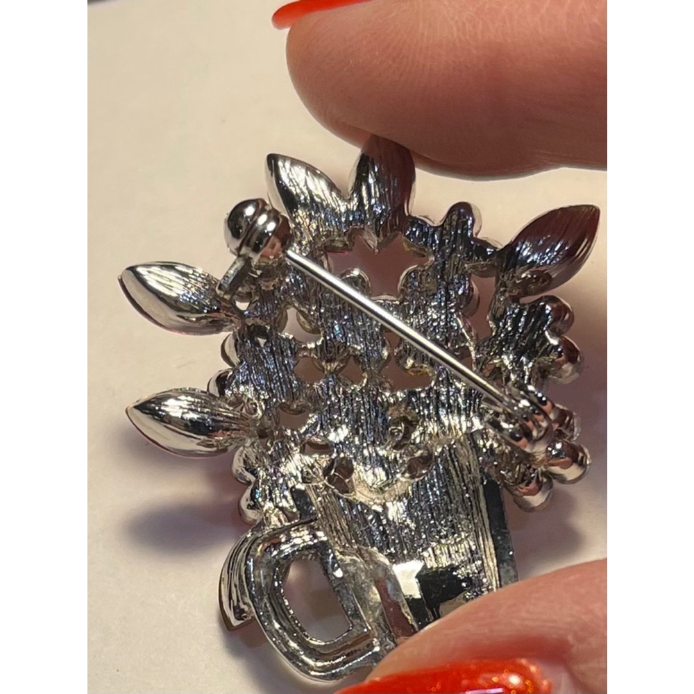 Women's Unbranded Vintage Floral Rhinestone and Silvertone Brooch Multi-color - Picture 3 of 4